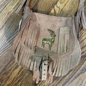 Artesian Leather Purse Fringe Crossbody Purse Bag Boho Hippie Brass Deer